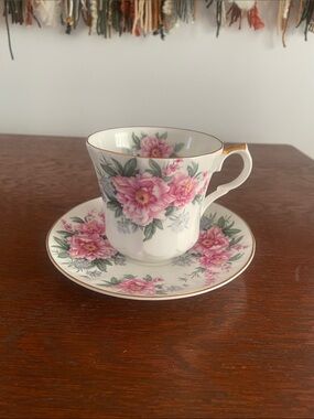 Floral Bone China Teacup & Saucer with Pink Peonies - Allyn Nelson collection